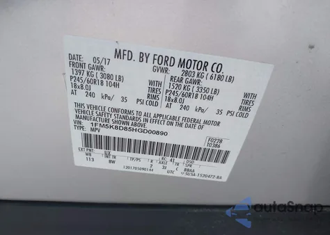 2017 Ford Explorer Xlt из США, поврежденный, VIN 1FM5K8D85HGD00890